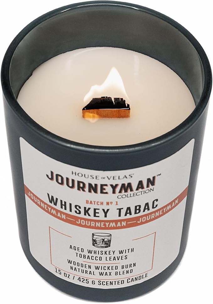 Journeyman Collection Candle, 15oz, Wooden Wick, Whiskey Tabac, Large Painted Jar-Ruum Studio Home