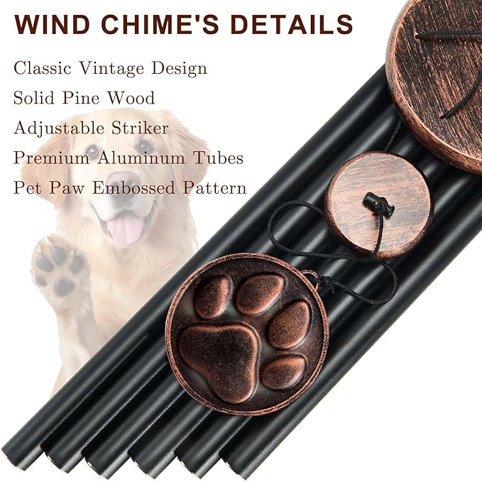 Dog Memorial Gifts, 34" Pet Memorial Wind Chimes for Loss of Dogs, Pet Loss Passing Away Remembrance Sympathy Bereavement Gift, DogPaw Vintage Wind Chime for Outside (DIY 34" Pet Memorial)-Ruum Studio Home