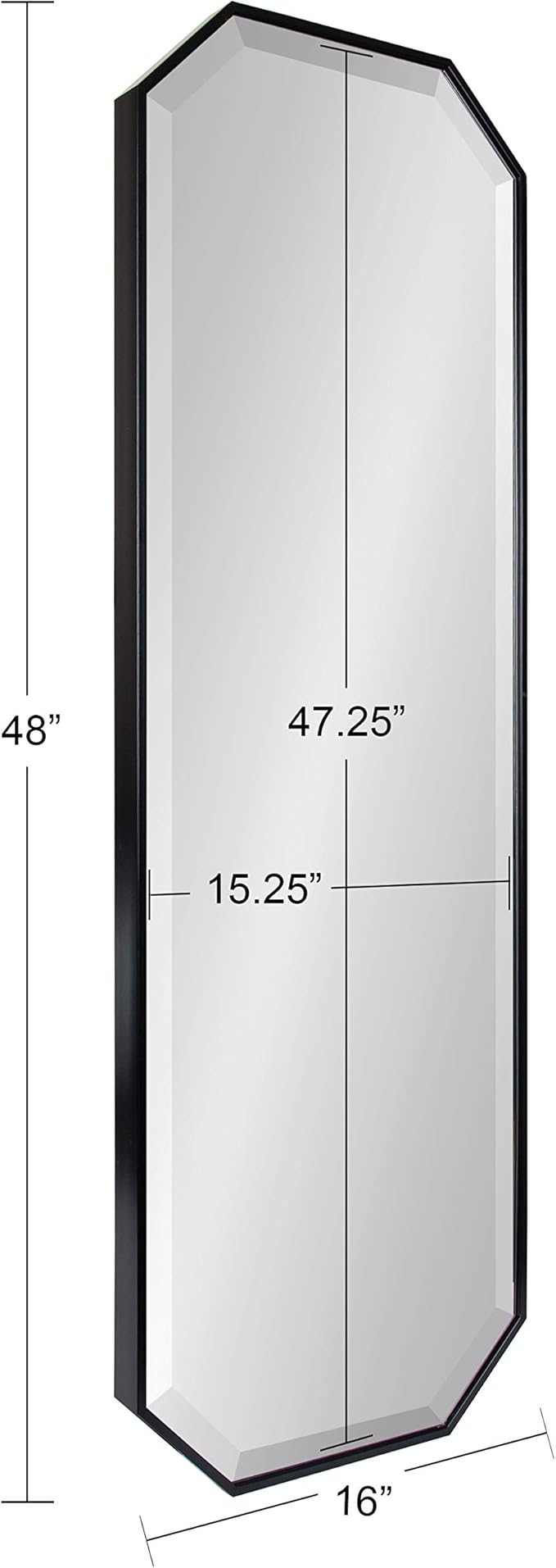 Kate and Laurel Rhodes Modern Full Length Octagon Wall Mirror, 16 x 48, Black, Decorative Glam Geometric Wall Accent-Ruum Studio Home