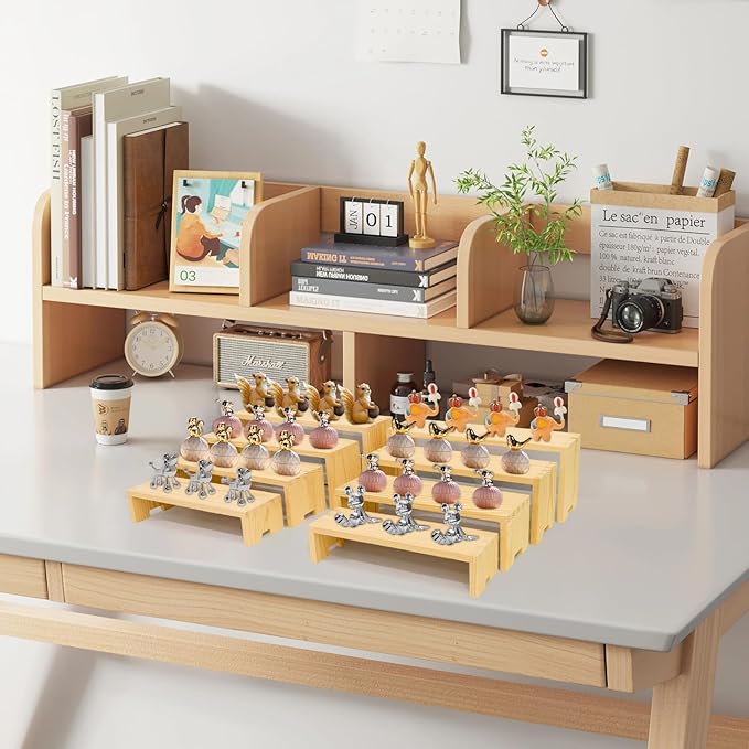 Large Display Wood Risers Wooden Stand 8 Tier Wood Racks Decorative Rectangular, 2 Set 8 Pieces Cupcake Stands Cologne Perfume Organizer Dessert Showcase Items(nature)-Ruum Studio Home