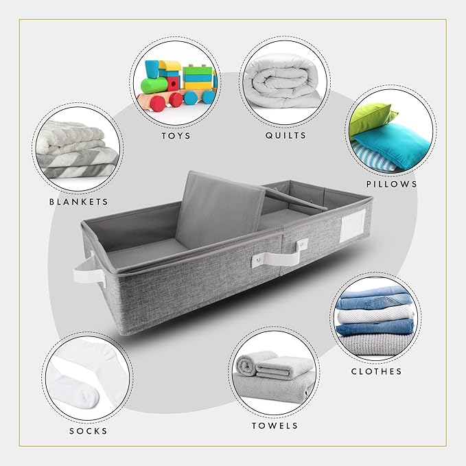 HOMELUX THEORY 2pc Under Bed Storage Containers, Bedroom Under the Bed Drawer Storage Organizer with Bins and Lids, Medium Underbed Clothes Storage Box Ideal for Blanket, Fabric, & Shoes (LightGray)-Ruum Studio Home