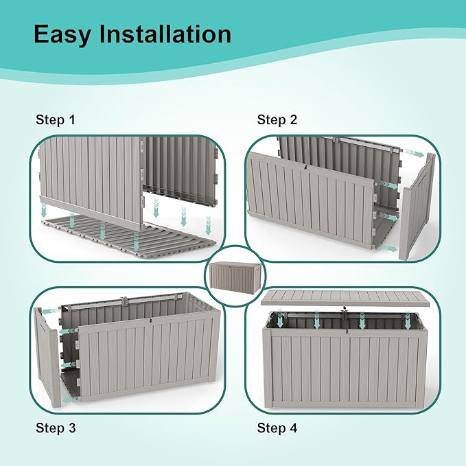 150Gal Outdoor Deck Box Waterproof, Lager Patio Storage Box Indoor and Outdoor Use, Lockable Resin Storage Bin for Patio Furniture Cushions Garden Tools, Package Delivery,UV Resistant-Grey-Ruum Studio Home