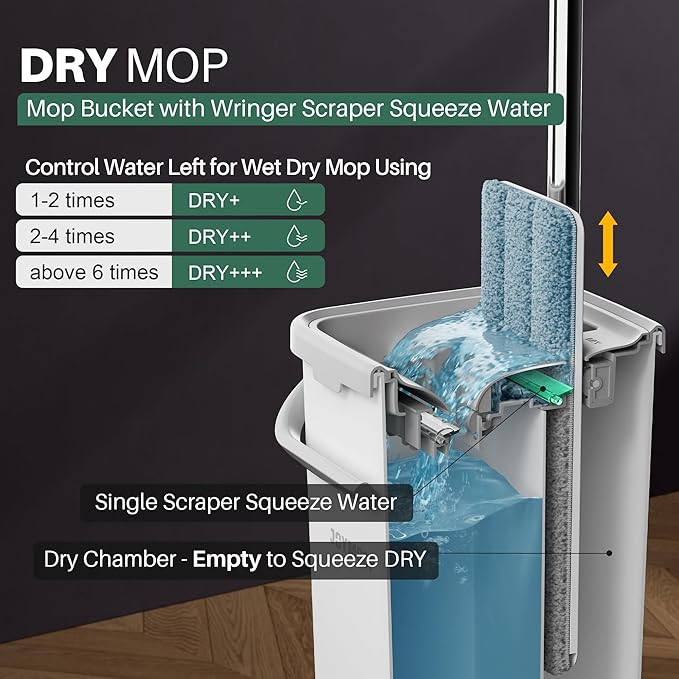 JOYMOOP Mop and Bucket Set, Dust Mops for Floor Cleaning, Wall Mop with 8 Microfiber Mop Head Replacement-Ruum Studio Home