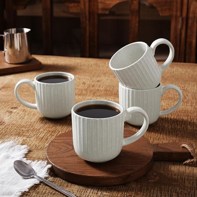 famiware Coffee Mugs Set of 4, Starlight 11 oz Mug Cup Set with Handle for Coffee, Tea, Cocoa, Milk - Ceramic Stoneware Mug Set, Matte White-Ruum Studio Home