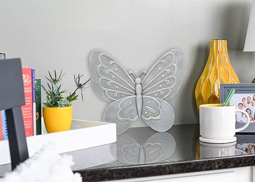 NAT & Jules Animal Character Shaped Dimensional Indoor Outdoor 11 inch Cast Resin Decorative Garden Stepping Stone, Patio, Walkway Sculpture Yard Art, Stone Grey Butterfly-Ruum Studio Home