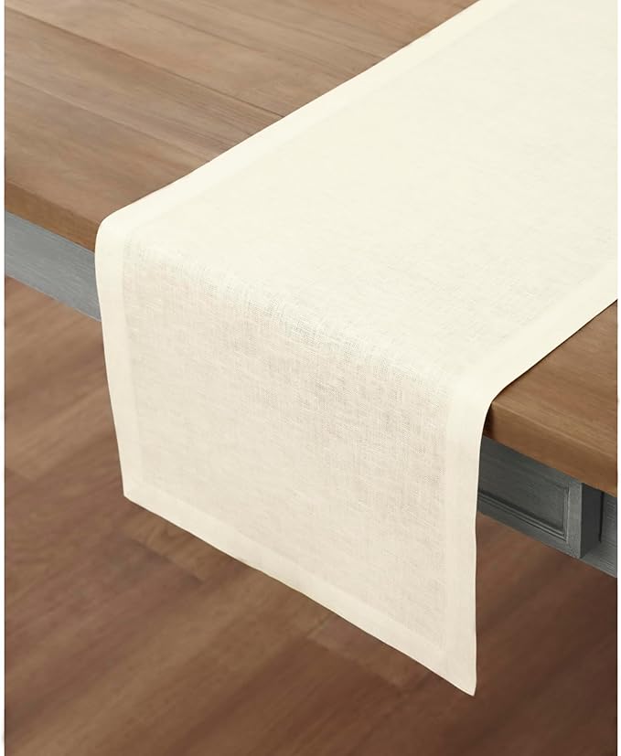 Solino Home Linen Ivory Table Runner 60 Inches - 100% Pure Linen Small Table Runner 14 x 60 Inch Ideal for Dresser and Coffee Tables - Fall, Autumn, Thanksgiving - Fete-Ruum Studio Home