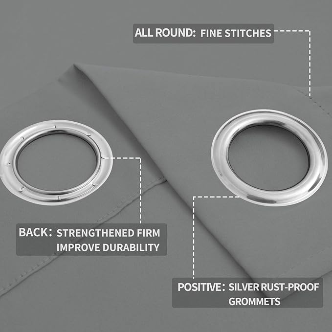 Easy-Going Blackout Curtains for Bedroom, Solid Thermal Insulated Grommet and Noise Reduction Window Drapes, Room Darkening Curtains for Living Room, 2 Panels (52x46 in,Light Gray)-Ruum Studio Home