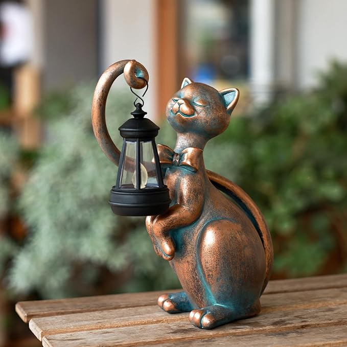 WHIMSYNOOK 10.7" Bronze Cat Solar Garden Statue Light – Cute Kitty Design, Bronze Finish, Solar-Powered LED, Outdoor Yard & Lawn Décor, for Cat Lovers, Mom, and Garden Enthusiasts-Ruum Studio Home
