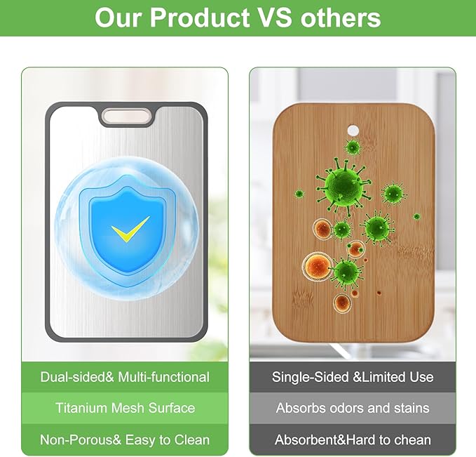 2IN1 Titanium Cutting Boards for Kitchen,Metal Cutting Boards With Pure Titanium and Wheat Straw PP,Double Sided Chopping Board with Juice Groove Dishwasher Safe Easy to Clean Non Toxic 15"X10"-Ruum Studio Home