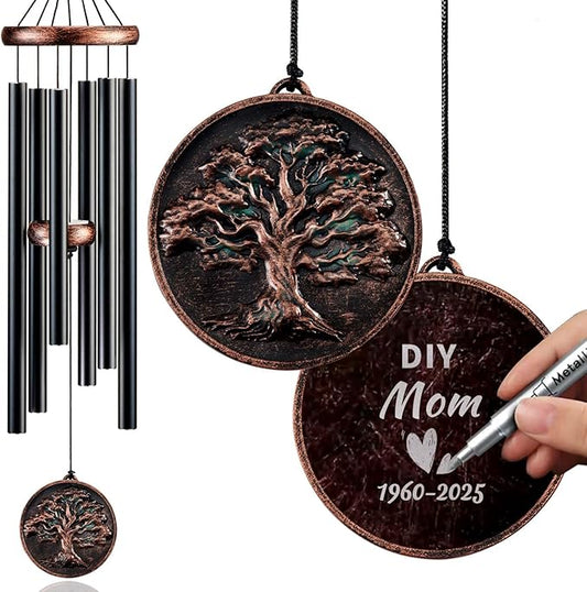 Memorial Wind Chimes for Loss of Loved One, Tree of Life Vintage Wind Chime for Outside, Sympathy/Memorial/Retirement/Festivals/Birthday Gift for Father/Mother/Lover (DIY 34" Tree of Life)-Ruum Studio Home