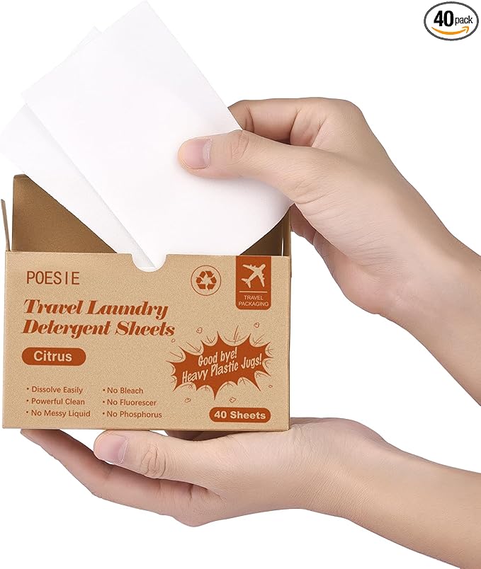 Poesie Citrus Travel Laundry Detergent Sheets 40 Sheet Plastic Free No Waste Laundry Soap Sheet for Travel Dorm Home-Ruum Studio Home