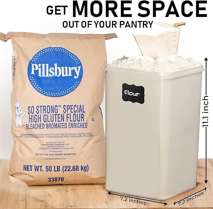 WHITE FEATHER SUPPLIES 4 Pc Flour Sugar Storage Container, Large Food Storage Containers with Lids Airtight for Kitchen, BPA Free Plastic Cereal Containers Storage [2 X 6.5 + 2 X 5.2] 4 Measuring Cup-Ruum Studio Home