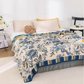 Snycler Boho Throw Blanket for Bed - 100% Cotton Ultra Soft Rustic Quilt - White Blue Floral Printed Farmhouse Decor Bed Blankets, 80"×90" All Season Rustic Throw for Sofa Couch Chair-Ruum Studio Home