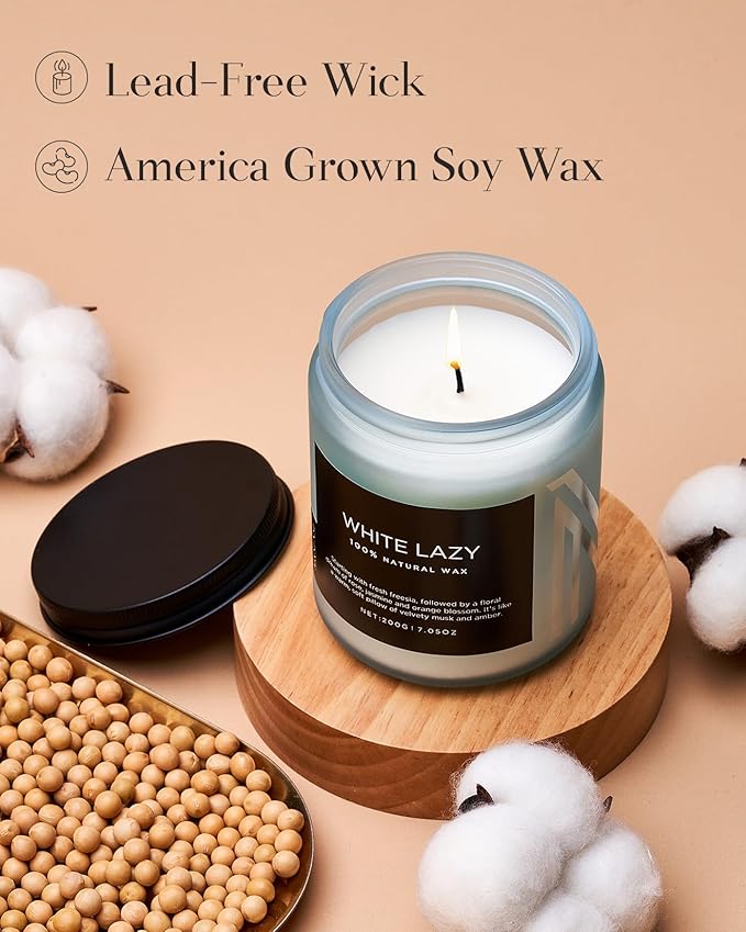 M&SENSE White Lazy - Clean Cotton & Jasmine Scented Natural Soy Wax Jar Candles for Home Decor 7.05oz 50 Hour Long Lasting Burning, Non Toxic Organic Natural Relaxing Candle for Women-Ruum Studio Home