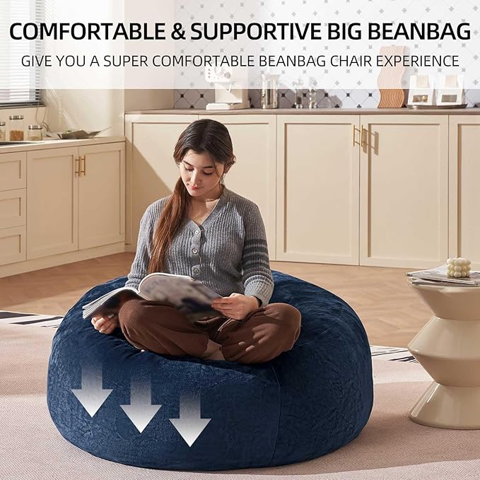 Bean Bag Chair 3Ft, Memory Foam Filled, Large Beanbag Chairs for Adults and Teens, Soft Sofa with Removable Flannel Cover, Round Couch for Living Room Bedroom College Dorm (Blue, 3FT-36×36"×24")-Ruum Studio Home