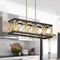 XINGQI Modern Rectangle Chandelier, Farmhouse Kitchen Island Lighting Rustic Industrial Hanging Light Fixture 4-Light Metal Linear Pendant for Dining Room Living Room Hallway, Black and Gold-Ruum Studio Home