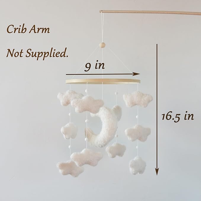 Boucle Cloud Moon Crib Mobile Boho Baby Mobile for Crib Neutral Nursery Mobile for Boys & Girls-Ruum Studio Home
