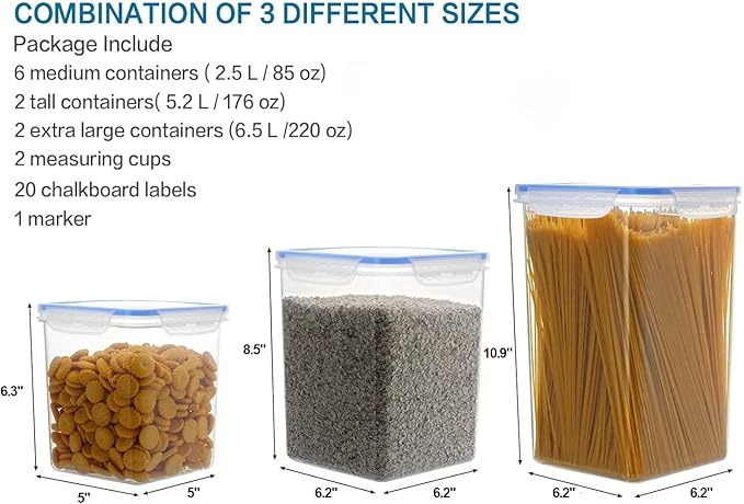 VERONES Large Tall Airtight Food Storage Containers, 10 PACK Plastic Airtight Kitchen & Pantry Organization, Ideal for Flour & Sugar Plastic Canisters with Labels-Ruum Studio Home