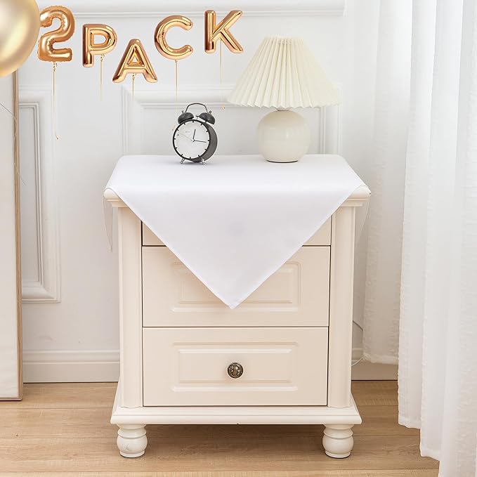 sancua 2 Pack Small Square Tablecloth 24 x 24 Inch White, Stain and Wrinkle Resistant Washable Polyester Table Cloth Decorative Solid Fabric Table Cover for Nightstand End Bedside Tables-Ruum Studio Home