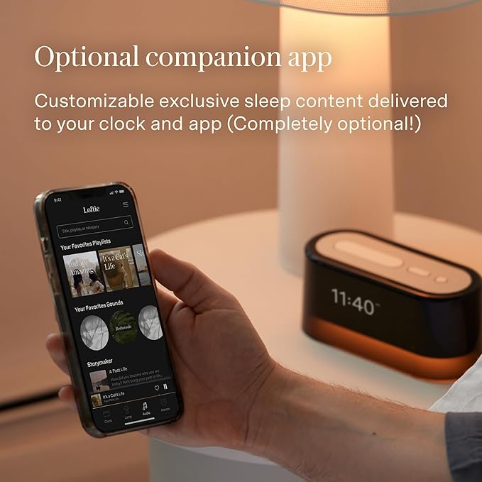 Loftie Alarm Clock with Sound Machine – Smart Alarm Clock with Light, White Noise, Bluetooth Speaker, Night Light Sound Machine, 100+ Sounds, Blackout Mode, No WiFi Mode, Optional Subscription - Black-Ruum Studio Home