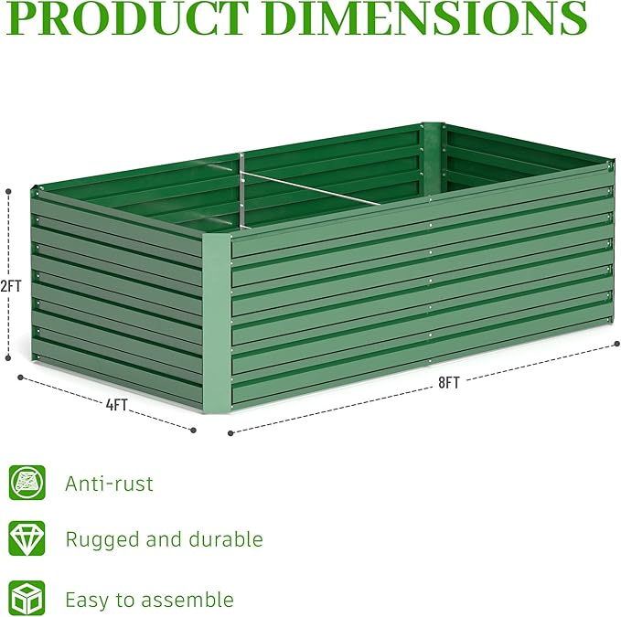 8x4x2 ft Outdoor Raised Garden Bed, Large Metal Planter Raised Beds, Planters for Outdoor Plants for Vegetables, Flowers, Herbs, Fruits, and Succulents.(2 Pcs)-Ruum Studio Home