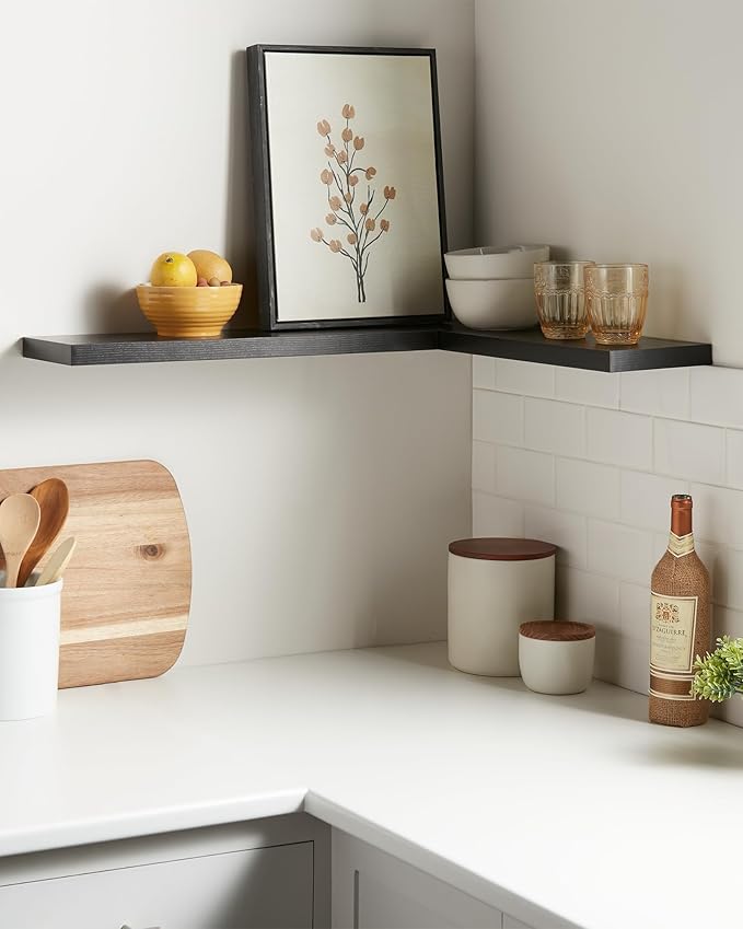 BAYKA Floating Shelves for Wall, 22.5" Wall Mounted Rustic Wood Shelves for Bathroom, Bedroom, Living Room, Kitchen, Office, Hanging Shelf for Books/Storage/Room Decor Capacity (Black, Set of 2)-Ruum Studio Home