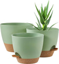 FaithLand 3-Pack Planter Pots, 10 9 8 Inch Self Watering Flower Pots for Indoor Outdoor Garden Plants, Green with Brown-Ruum Studio Home