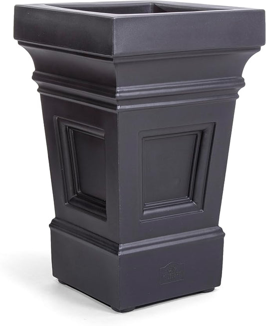 Step2 Atherton Square Planter, Large Planters for Outdoor Plants, Gardening and Flower Pot for Patio or Porch, Efficient Drainage, Durable Plastic, Onyx Black-Ruum Studio Home