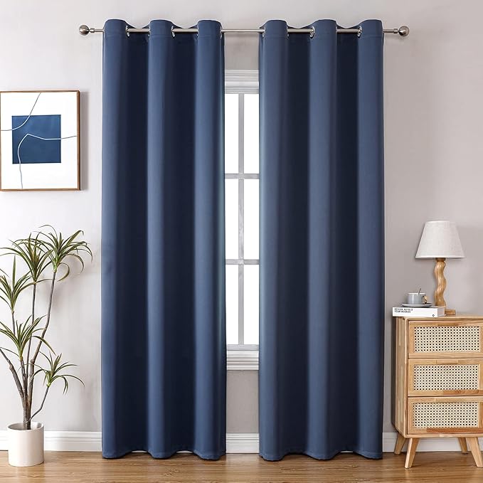 ChrisDowa Grommet Blackout Curtains for Bedroom and Living Room - 2 Panels Set Thermal Insulated Room Darkening Curtains (Stone Blue, 42W x 84L)-Ruum Studio Home