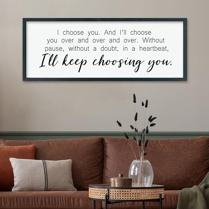 comurdyo I'll Keep Choosing You Sign 40"X15" for Master Bedroom Above Bed Wall Decor I Choose You Large Wood Framed Wall Hanging Art (Black)-Ruum Studio Home