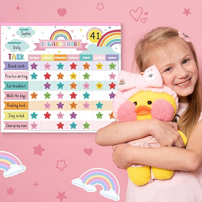 Reward Chart for Kids,Magnetic Behavior Chore Chart for Kids at Home,26 Rainbow White Chore Charts,1960 Star Stickers,56 Reward Stickers,Incentive Chore Chart to Develop Responsibility and Good Habits-Ruum Studio Home