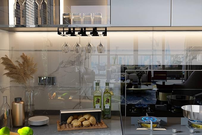 Wine Glass Rack - Under Cabinet Stemware Wine Glass Holder Glasses Storage Hanger Metal Hanging Organizer for Bar Kitchen, Black 4 Rows 2 Packs-Ruum Studio Home