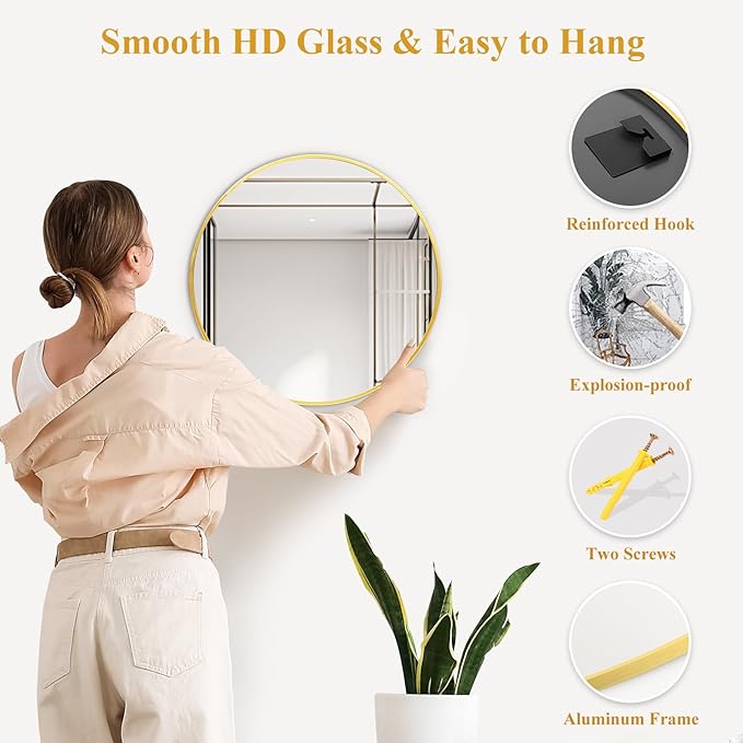 Fabuday Gold Circle Mirror for Bathroom - Small 18 Inch Round Mirror for Wall Decor with Golden Matte Frame, Living Room, Bedroom, Entryway Circular Mirrors-Ruum Studio Home