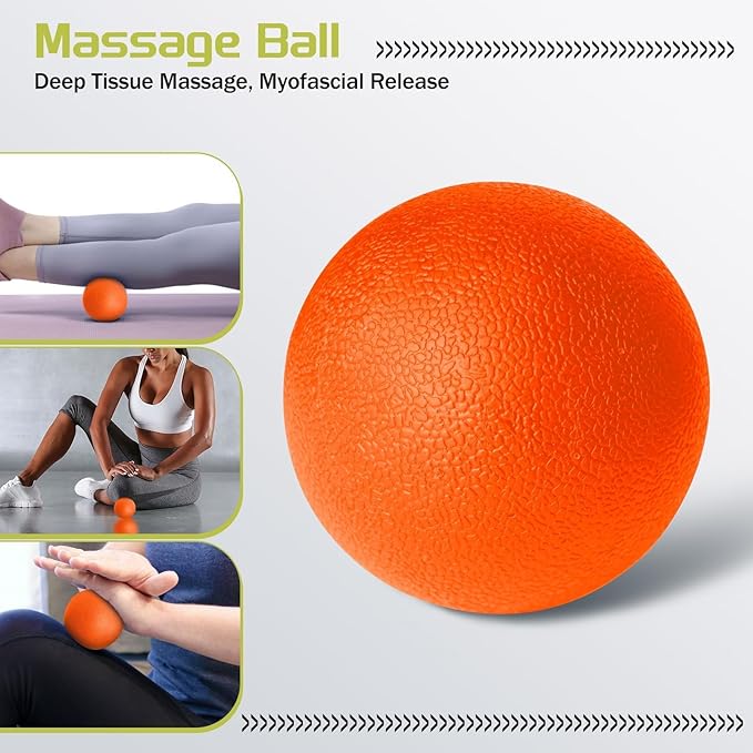 5-in-1 Foam Roller Set, Massage Roller Stick, Massage Ball, Resistance Band for Deep Muscle Massage, Trigger Point Release, Pilates, Yoga (Orange)-Ruum Studio Home