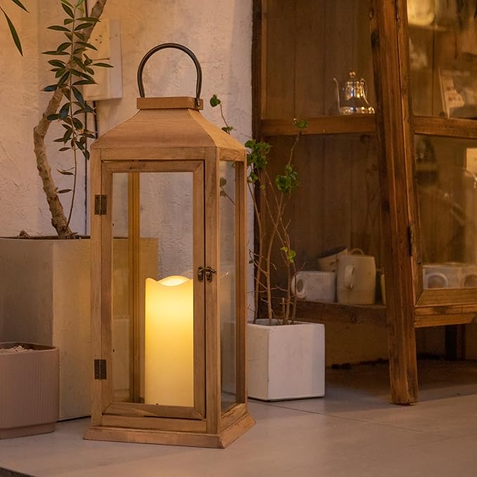 Bdor 2 Pack Lanterns Decorative - 27.5in New Zealand Pine Lanterns Decorative with Flameless Pillar Candles, Decorative Lanterns for Home Decor, Indoor Outdoor, Front Porch, Garden, Farmhouse Style-Ruum Studio Home