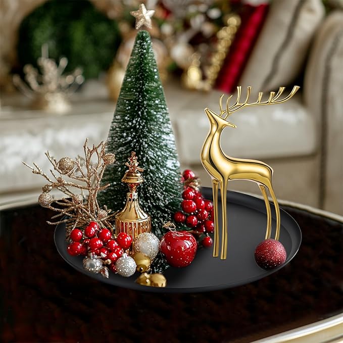 Sziqiqi Reindeer Sculpture for Christmas Table Centerpieces - Gold Brass Deer Antler Statue Decor Metal Elk Figurine Modern Stag Sculpture for Christmas Decorations Indoor Animal Rein Deer Ornaments-Ruum Studio Home