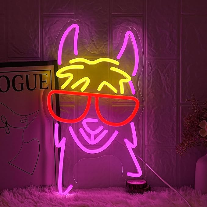Llama With Red Glasses Neon Sign for Wall Decor Llama Neon Light Cool Animal Neon Light Sign Dimmable USB Powered Colorful LED Neon Sign for Bedroom Zoo Home Bar Pub Animal Lover Restaurant-Ruum Studio Home