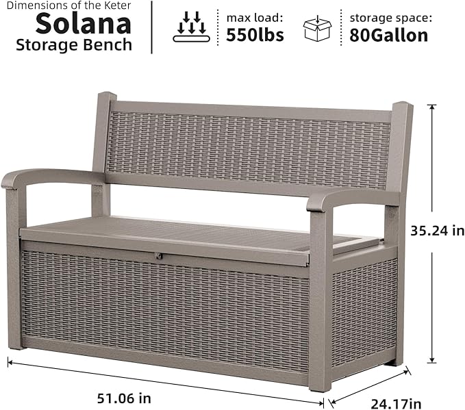 DRATO 75 Gallon Storage Bench Deck Box Outdoor Indoor,Lockable Durable All-Weather Seating with Hidden Storage,Deck Storage for Garden, Pool, Patio,Gray-Ruum Studio Home