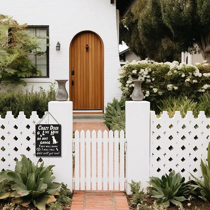 Do Not Knock or Ring Doorbell Sign for Front Door, Funny Dog Owner Warning Crazy Dogs Live Here Do Not Knock They Will Bark I Will Yell Wooden Signs, No Disturb Door Decor for Pet Lovers 10x8 Inch-Ruum Studio Home