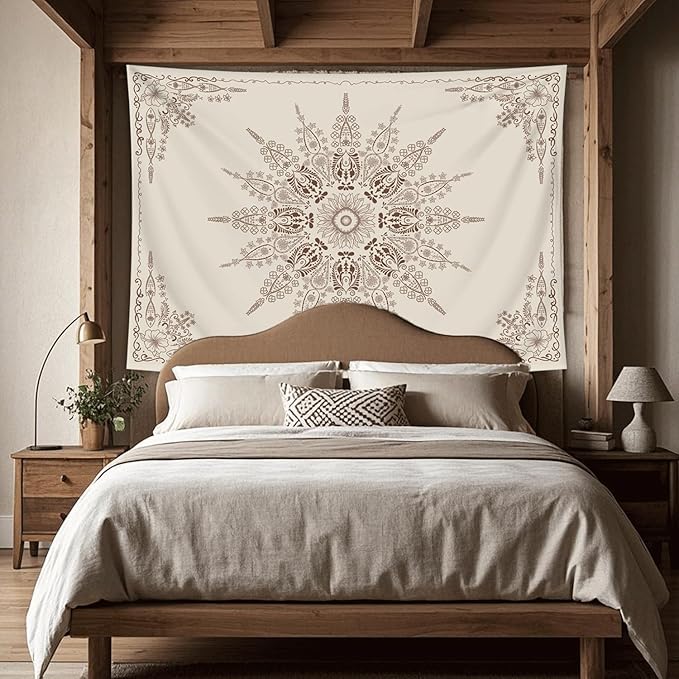 FORATER Floral Bohemian Tapestry, Flower Aesthetic Indian Wall Hanging Boho Tapestries Mandala Room Decor Tapestry for Bedroom Living Room Dorm (Flaxen, 82L x 61W)-Ruum Studio Home