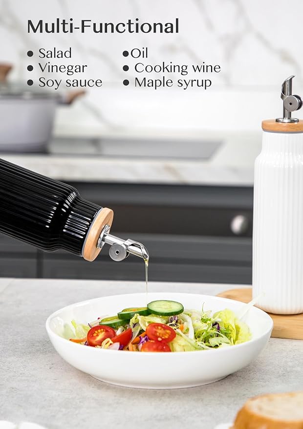 Nucookery Ceramic Olive Oil Dispenser Bottle for Kitchen, 14 oz Opaque Vinegar Dispenser Bottle, Large Capacity Cooking Oil Container for Storage Vinegar, Soy Sauce, Coffee Syrup, Black-Ruum Studio Home