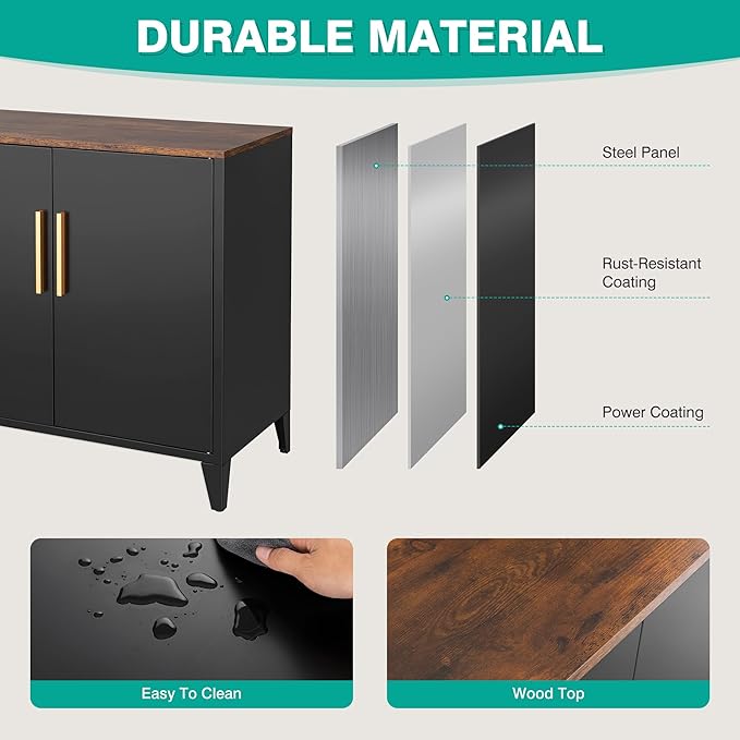 SISESOL Black Storage Cabinet with Doors and Shelves,30 inch Pantry Cabinet Sideboard with Leg,Small Accent Cabinets with Storage,Side Floor Cabinets for Home,Kitchen,Coffee Bar,Dining/Living Room-Ruum Studio Home