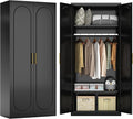 Metal Armoire Wardrobe Closet with 2 Doors, 71" Black Wardrobe Cabinet with Hanging Rod and Adjustable Shelves, Tall Clothing Storage Cabinets for Bedroom, Laundry Room, Home Office-Ruum Studio Home