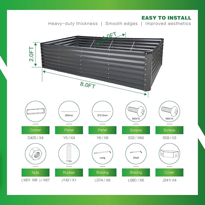 GARDMAX 8x4x2FT Galvanized Raised Garden Bed Kit, Metal Planter Boxes Outdoor with Easy Assembly, Large Garden Bed for Vegetables, Fruits, Flower, Herbs Rectangle Dark Gray-Ruum Studio Home