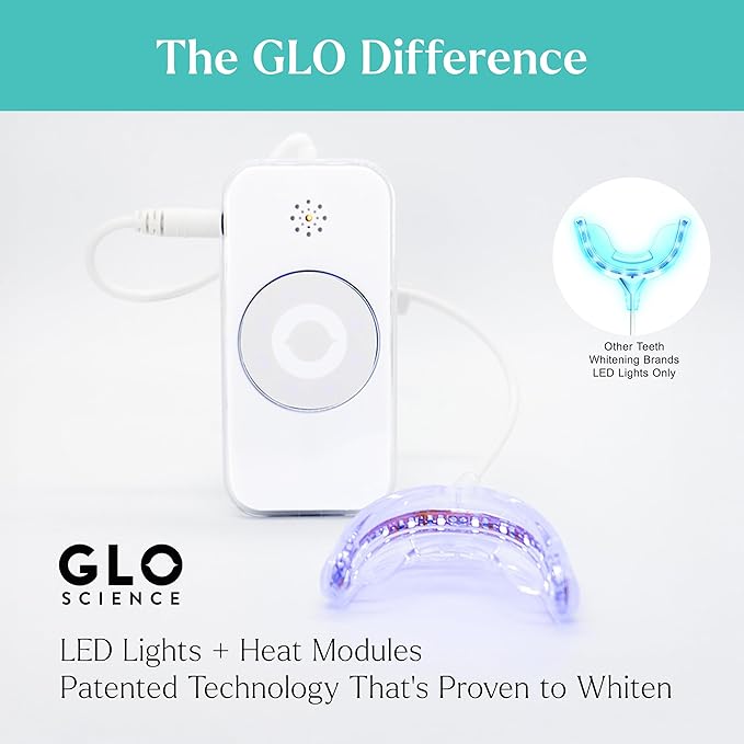 GLO Science So Brilliant Teeth Whitening Kit – Patented Warming Mouthpiece with LED Light Technology, Whitening Gel w/ 6% Hydrogen Peroxide, Lip Balm – Fastest Way to Whiter Teeth, Sensitivity Free-Ruum Studio Home