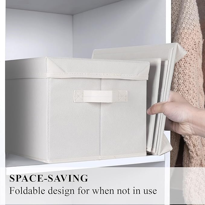 WUIKE 3 Pack Large Fabric Storage Baskets with Cover for Bedroom, Closet Storage Bins with Lids for Clothes, Towel, Blanket, Purse, Hats-Ruum Studio Home