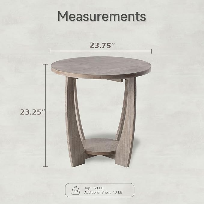 Rustic Farmhouse End Table with Storage Shelf, French Country Accent Side Table for Family, Dinning or Living Room, Small Spaces, Modern, Round, Vintage Grey Finish-Ruum Studio Home