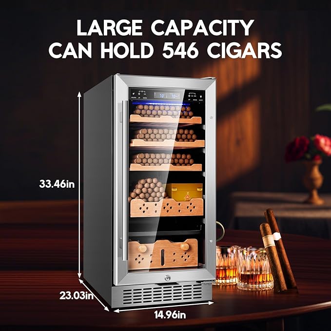 Tylza 88L Ciagr Humidor Cabinet, Humidity & Temp Control Electric Humidors for Cigars, 546 Counts, Silent Compressor, Reversible Door, Cigar Humidors with Spanish Cedar Drawer Shelves, Gifts for Men-Ruum Studio Home