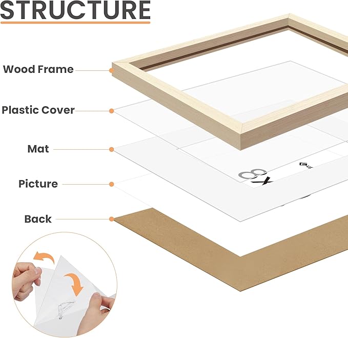 upsimples 8x10 Picture Frame, Natural Solid Wooden Picture Frames, Display 5x7 with Mat or 8 x 10 Without Mat, Wall or Tabletop, 1 Pack, White-Ruum Studio Home