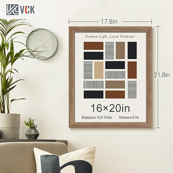 VCK 16x20 Picture Frames for Wall 3 Pack, Brown Walnut Wood Poster Frame, Exclusive Wood Grain, Wall Mounting Hanging-Ruum Studio Home